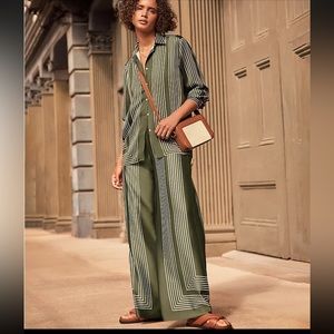 LOFT FLUID PULL ON WIDE LEG PANT AND TOP SET IN STRIPED TWILL